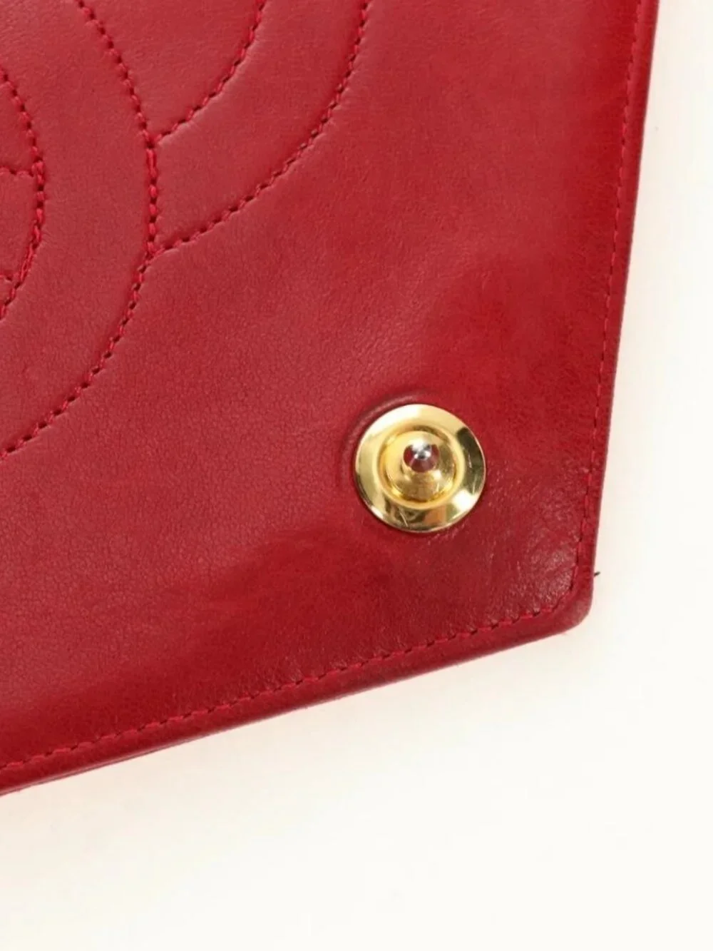 CHANEL Bicolore Chain Shoulder Bag Lamb Skin Red Gold CC Auth BA13416V